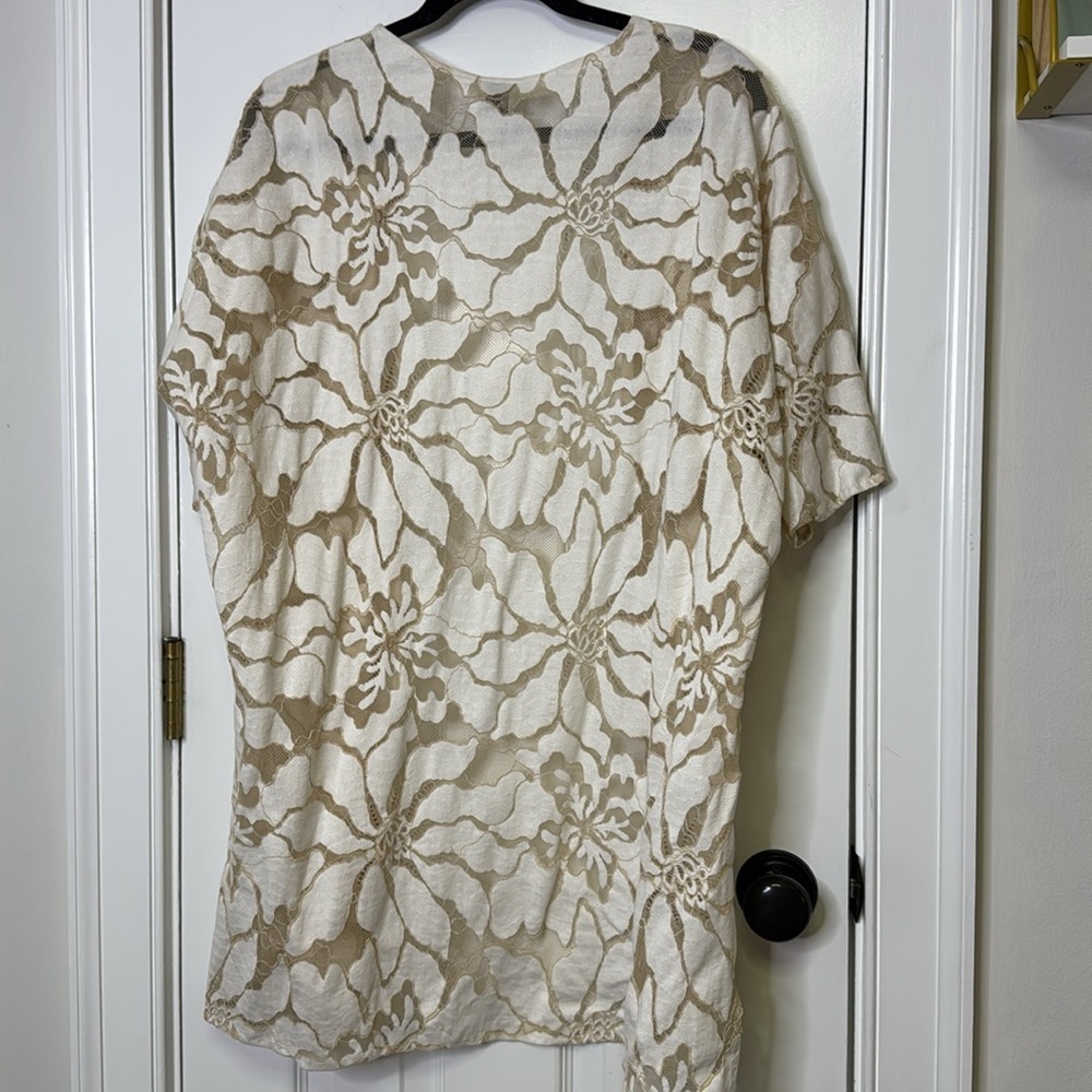 Anne Klein Cream Lace Overlay open front cardigan - Picture 8 of 9